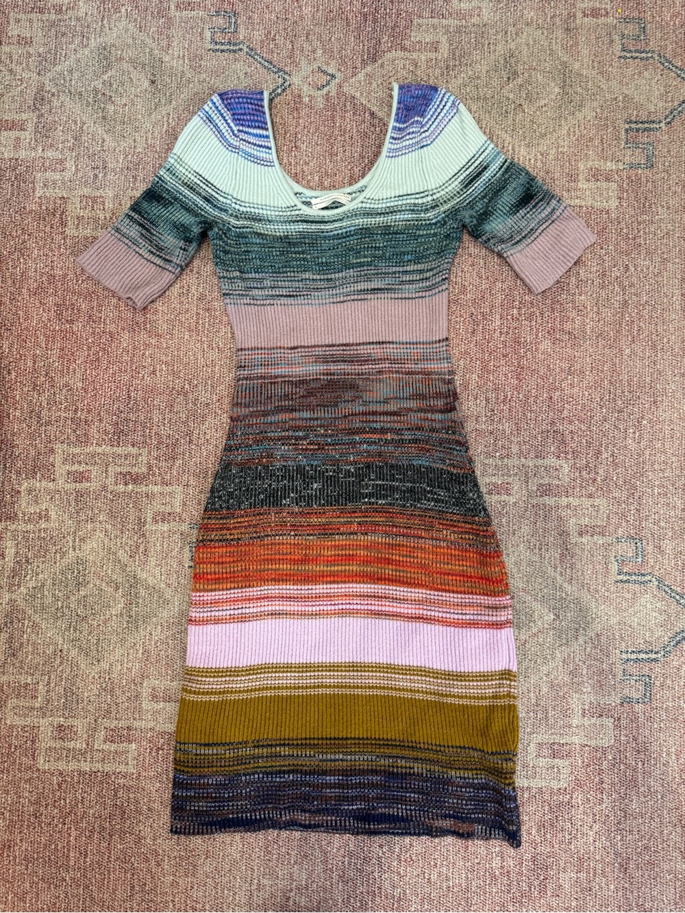Anthropologie gradient bodycon scoop neck 3/4 sleeve soft midi sweater dress sm